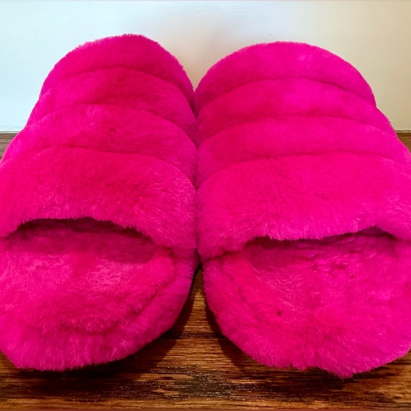 UGG Women's Fluff Yeah Shearling Slingback Slippers, Size 6, Hot Pink or Fuschia - Picture 2 of 11